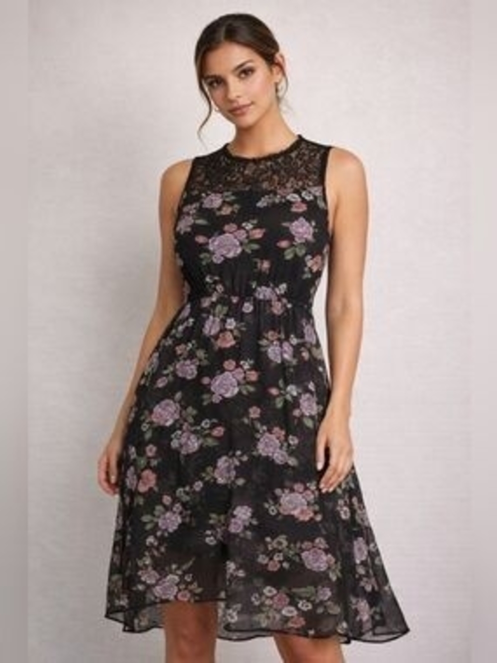 Torrid Sleeveless Black Floral Lace Yoke Midi Dress, Size 0x GUC